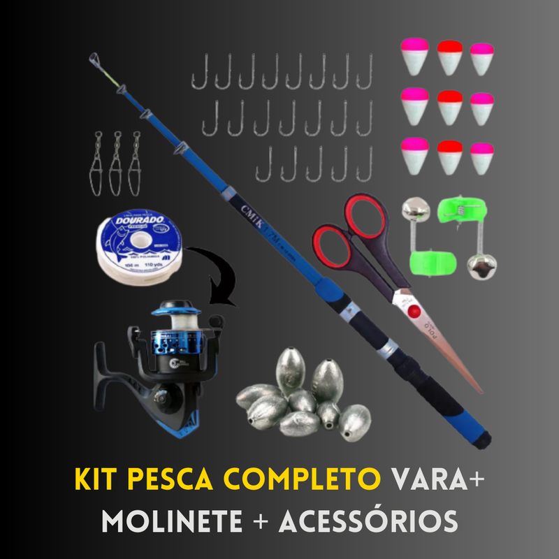 Kit Pesca Completo Vara+ Molinete + Acessórios