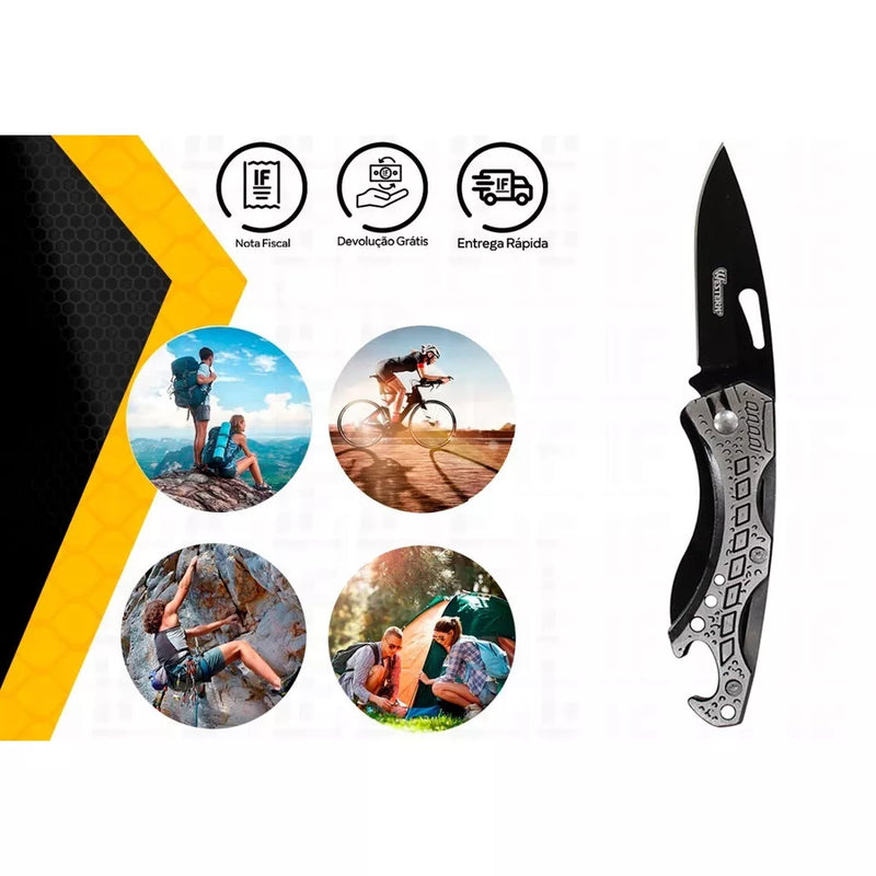 Canivete de Lamina Dobrável de Inox Para Pesca/Camping/Caça